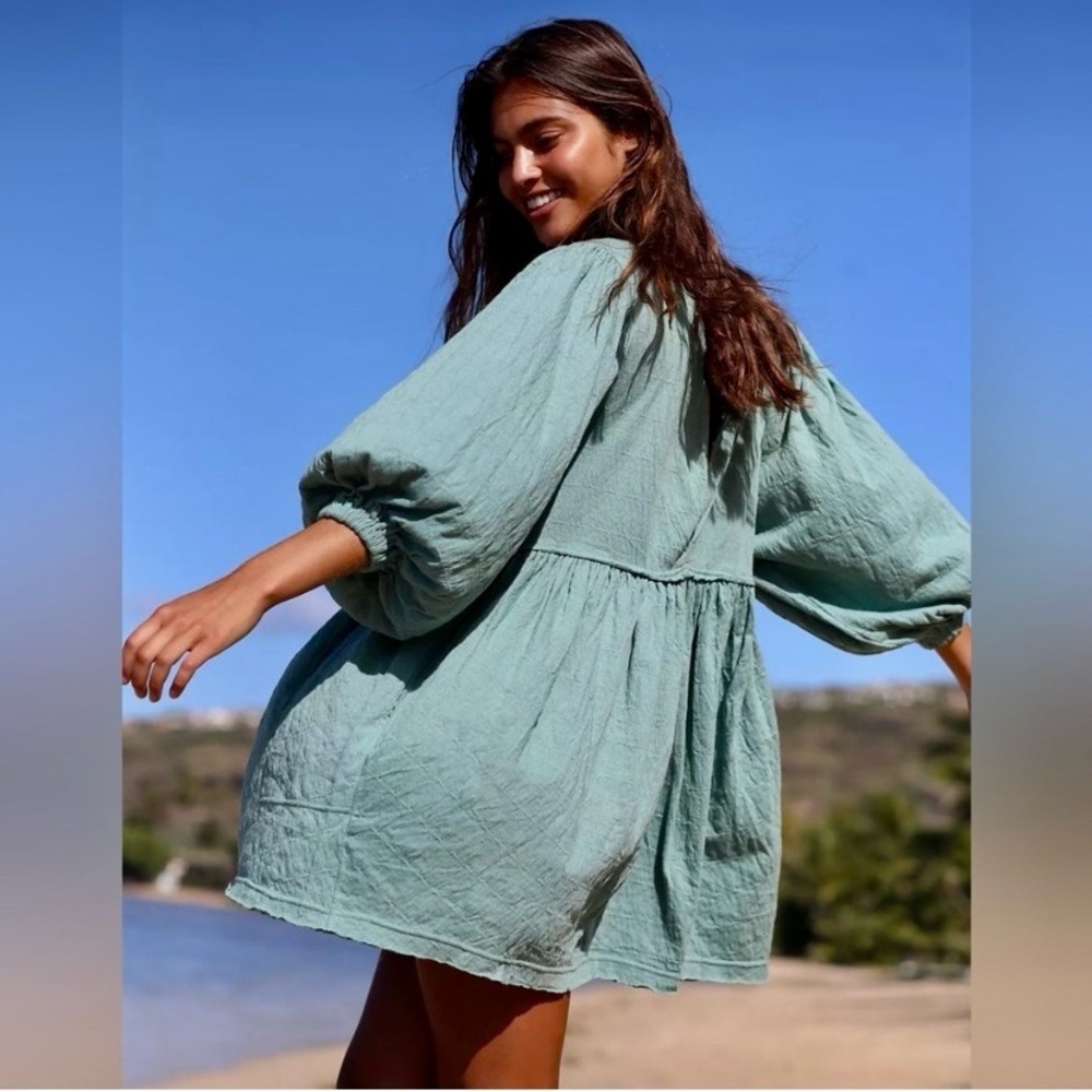 EUC Free People Beach Get Obsessed Babydoll Mini Dress Emerald Waters S - Picture 7 of 11